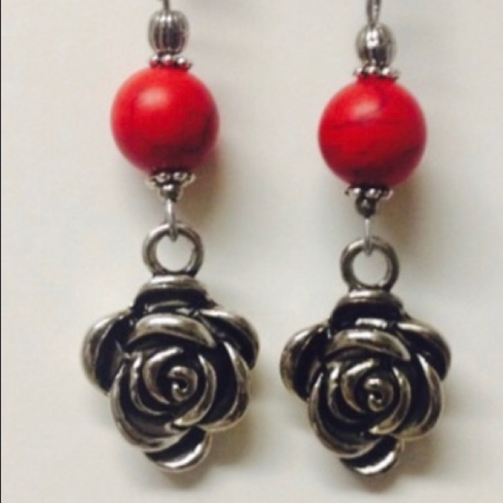 🌹✅ Red Jasper Silver Rose drop Earrings